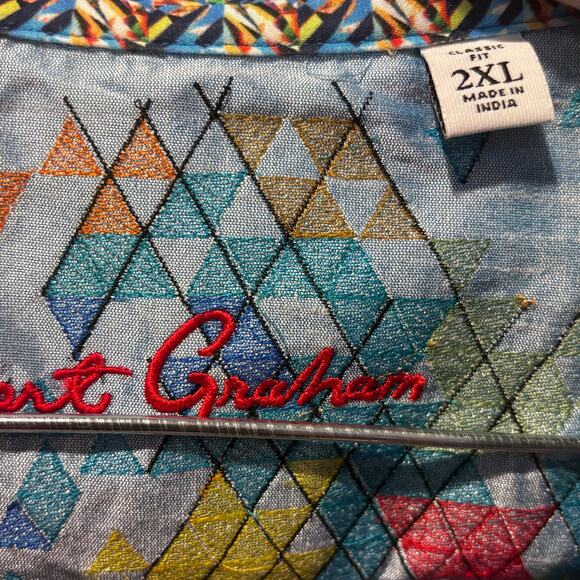 Robert Graham Blue Vertical Blocks Embroidered Flip Cuff Classic Fit Size 2XL - Picture 10 of 12